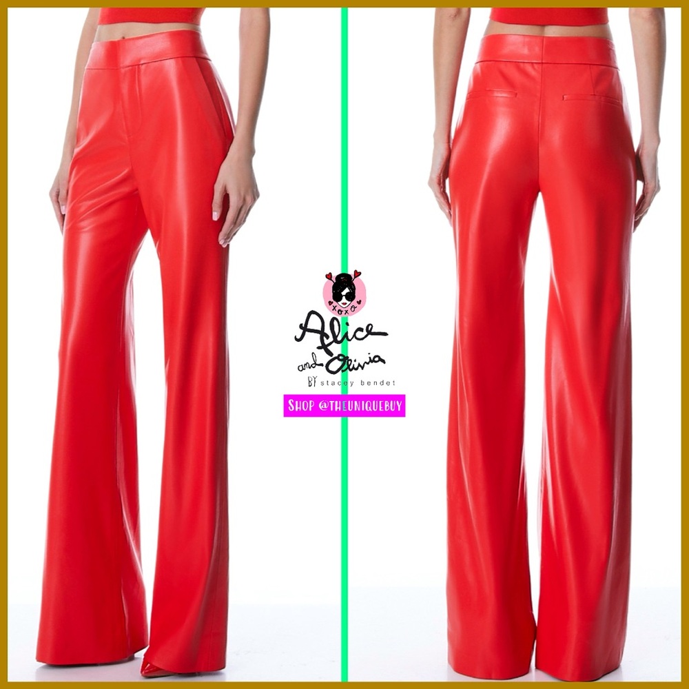 Alice + Olivia Scarlet Red Faux-Leather Wide Leg Pants